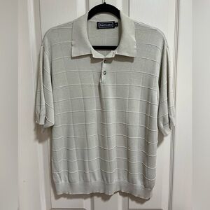 Paul Frederick knit polo 100% silk neutral off white soft men’s XL checkered